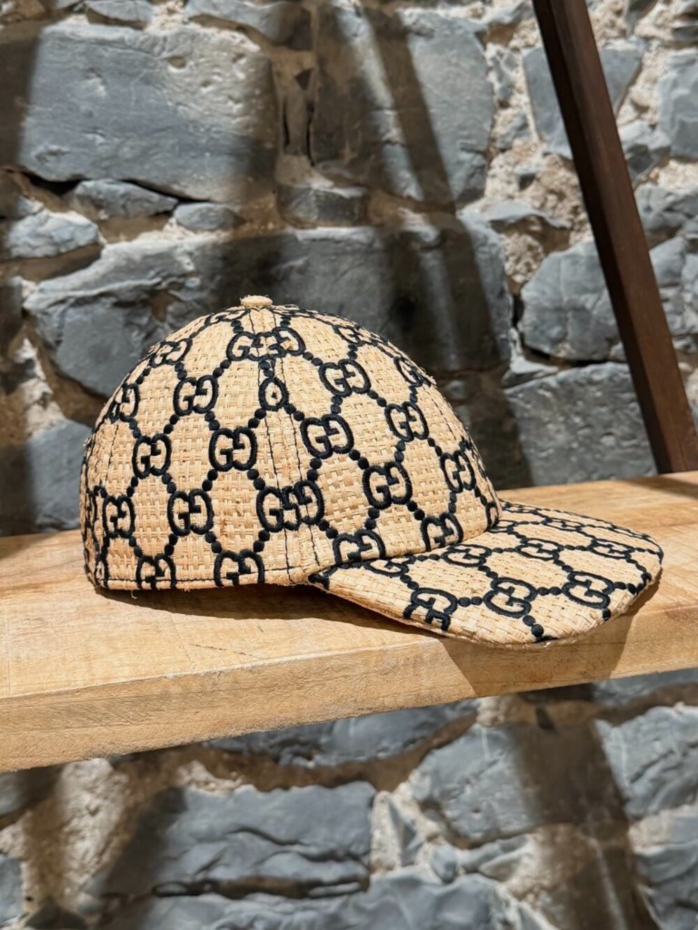 Gucci GG Embroidered Raffia Baseball Cap